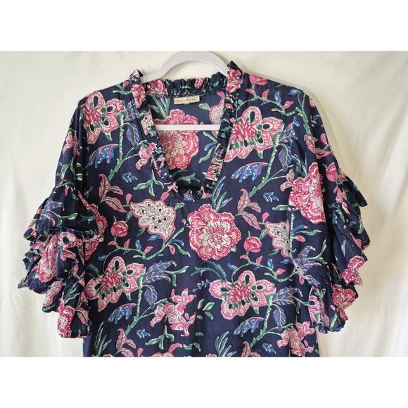 Fitzroy & Willa Womens Purple Blue Floral Flutter Sleeve Maxi Dress Small - Picture 3 of 7